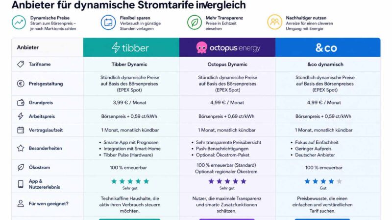 Anbieter für dynamische Stromtarife im Vergleich