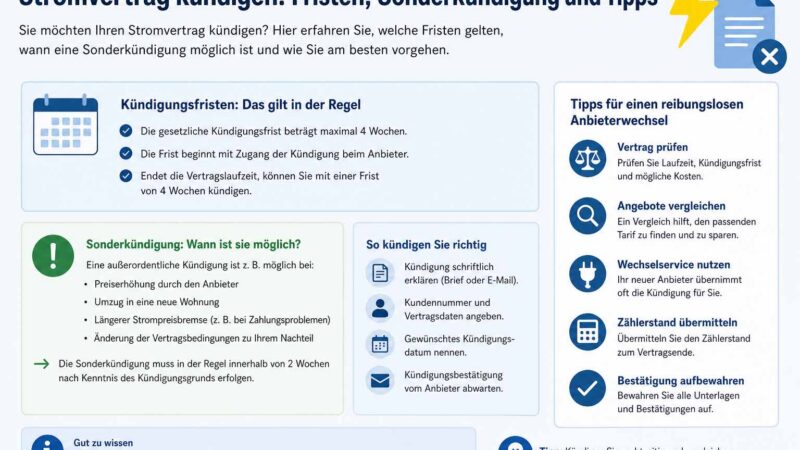 Stromvertrag kündigen: Fristen, Sonderkündigung und Tipps