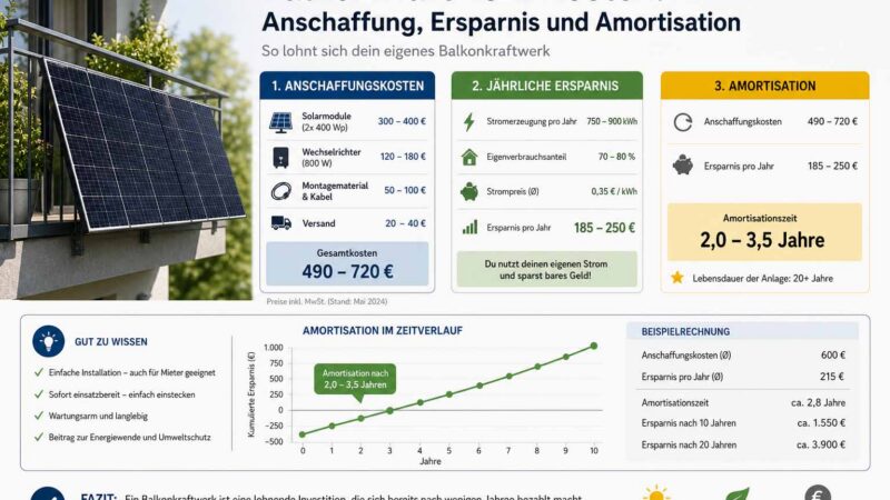 Balkonkraftwerk Kosten Anschaffung, Ersparnis und Amortisation
