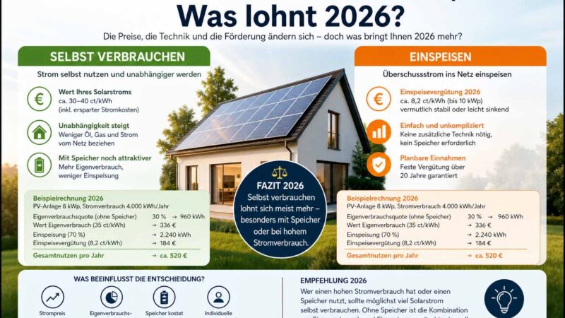Solarstrom selbst verbrauchen oder einspeisen - Was lohnt 2026