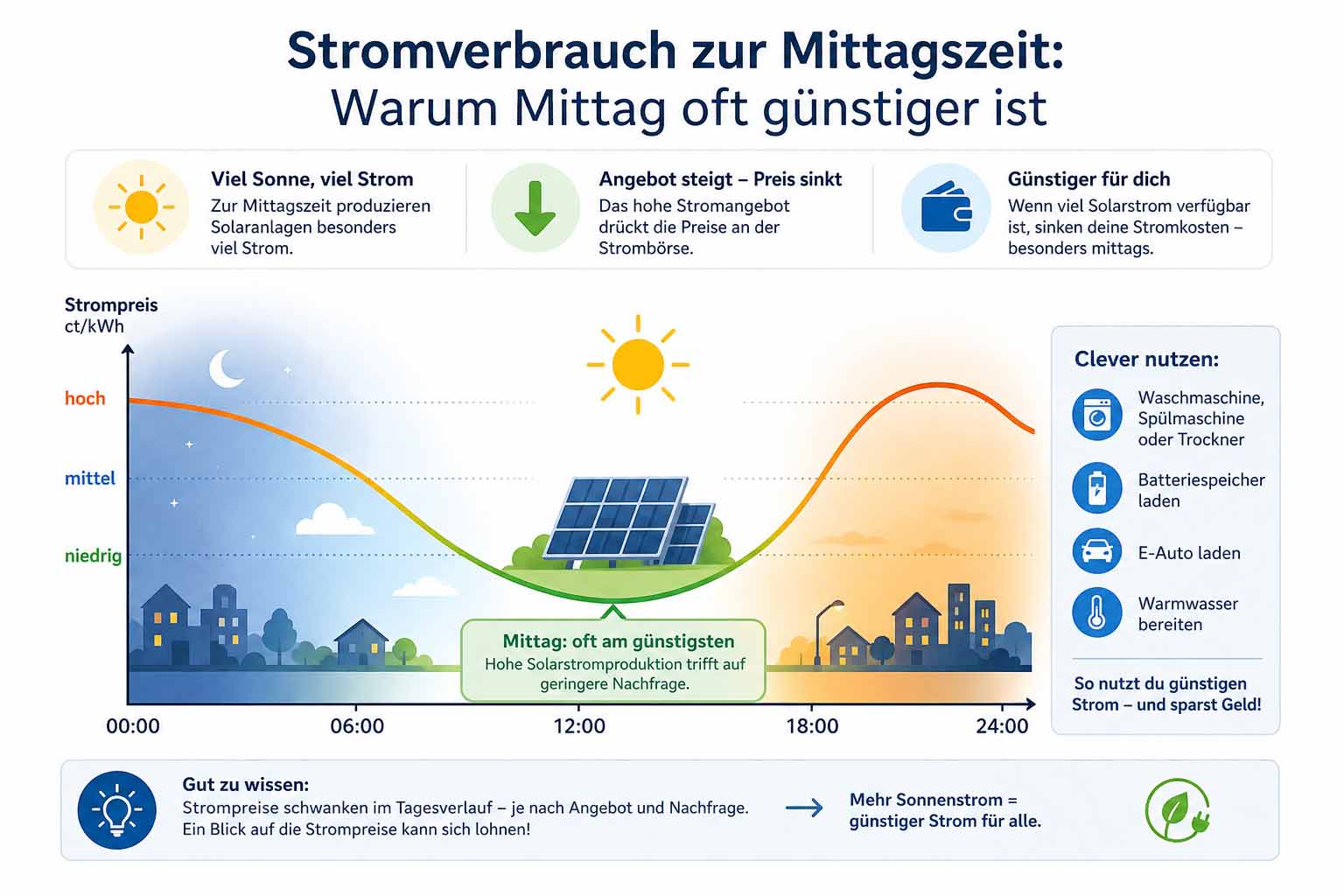 Stromverbrauch zur Mittagszeit: Warum Mittag oft günstiger ist