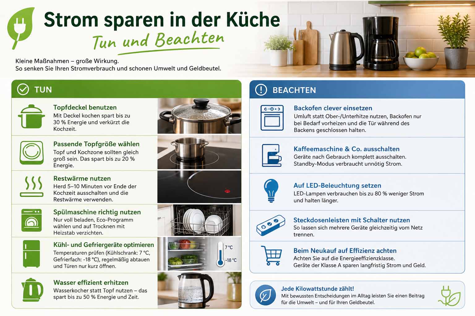 Strom sparen in der Küche - Tun und Beachten